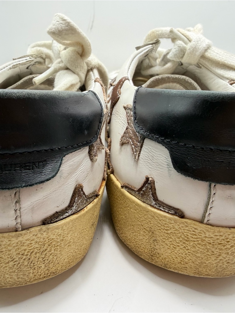 Saint Laurent White Leather Sneakers with Bronze Star Accents - Picture 4 of 13